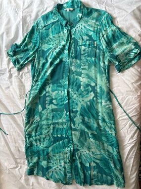 Sandwich Teal Floral Button-Front Shirt Dress